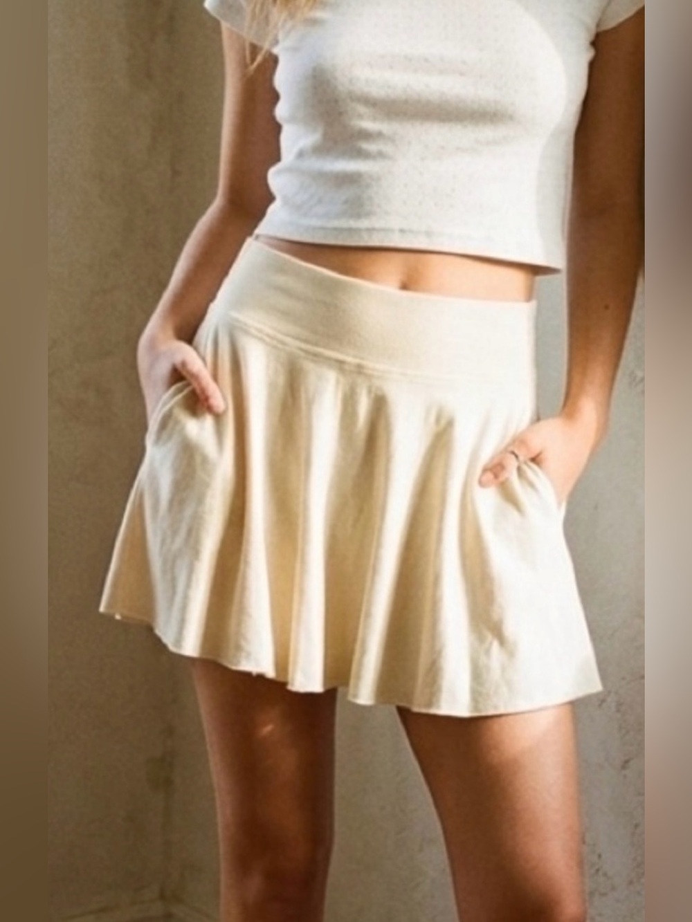 OQQ women’s tennis skater skirt size medium yellow cream